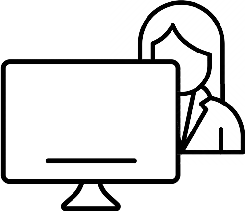 icon lab tech in front of monitor